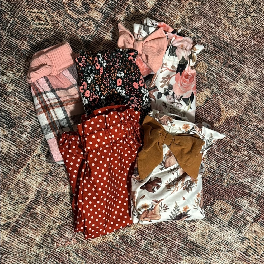 Floral and Polka Dot Baby Rompers Set